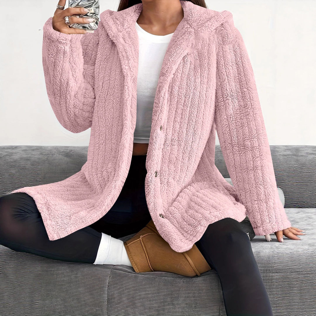 Damen Kuschelige Kapuzenjacke mit Knopfdetails R&B