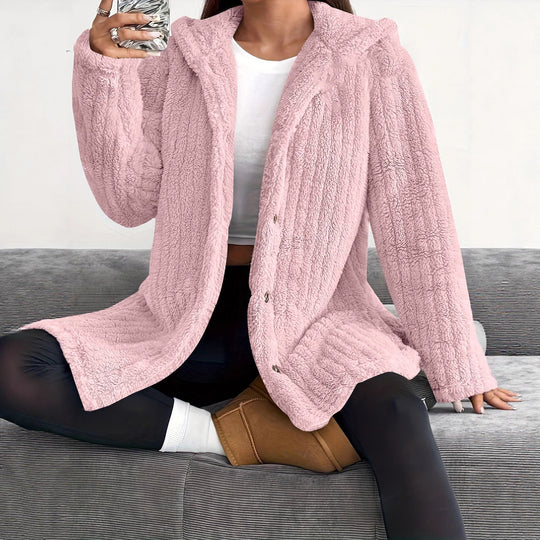 Damen Kuschelige Kapuzenjacke mit Knopfdetails R&B