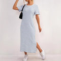 Damen Maxikleid mit seitlichen Schlitzen und gestreiftem Design R&B