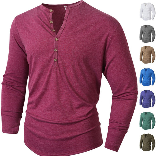 Herren Langarm Henley-Shirt mit Knopfleiste und weichem Baumwollmix R&B