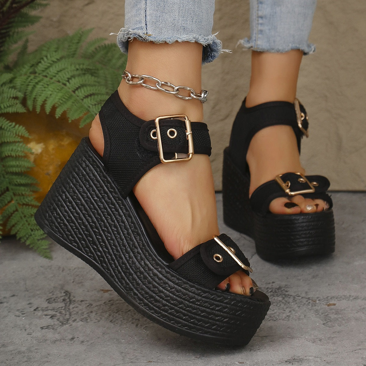 Damen Sportliche Plateau-Sandalen mit verstellbaren Riemen R&B