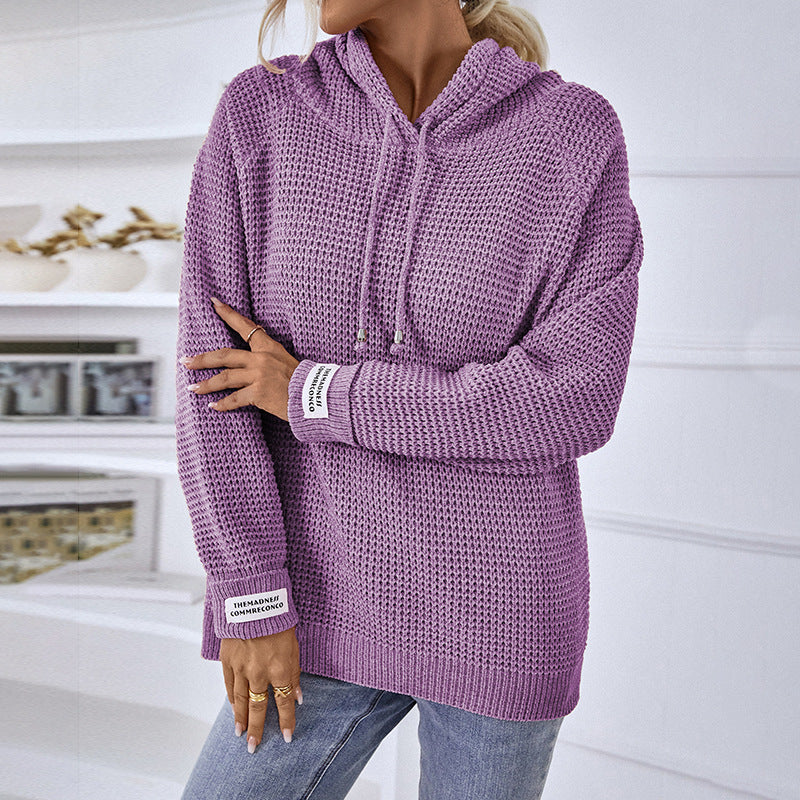 Damen bequemer Kapuzenpullover mit strukturiertem Strickmuster und seitlichen Schlitzen R&B