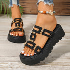 Damen Trendige Plateausandalen mit offenen Riemen und dekorativen Schnallen R&B