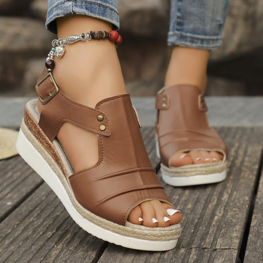 Damen Elegante Wedge-Sandalen mit offenen Zehen und modischen Riemen R&B
