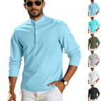 Herren nan strukturiertes Langarm-Henley mit Nehru-Kragen und Ton-in-Ton-Knopfleiste R&B