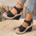 Damen Wedge-Sandalen mit elastischem Riemen und dekorativer Bast-Optik R&B