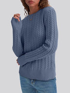 Damen Grobstrickpullover mit Zopfdesign und langen Ärmeln