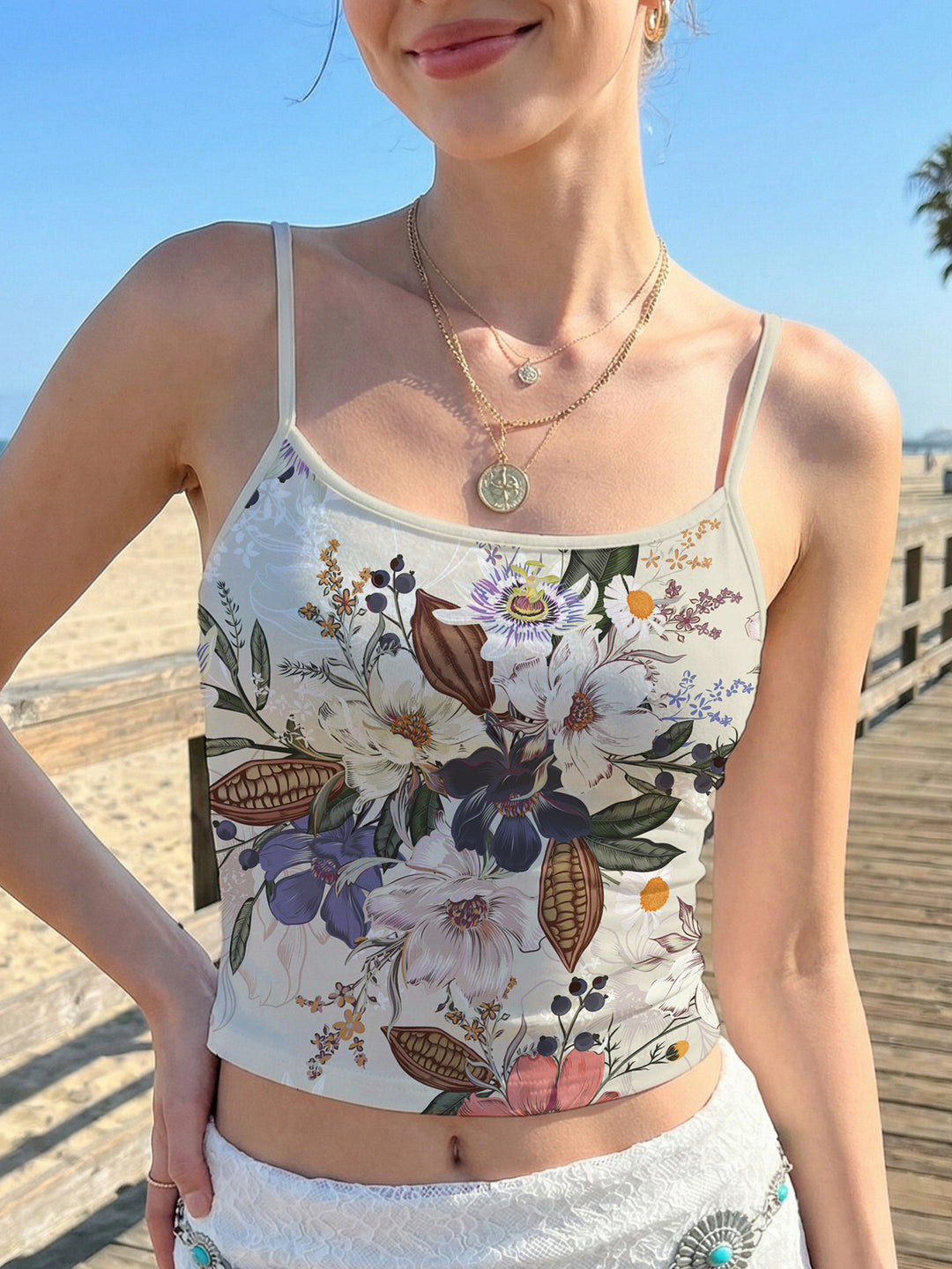 Damen lässiges Spaghetti-Trägershirt mit tierischem Muster R&B