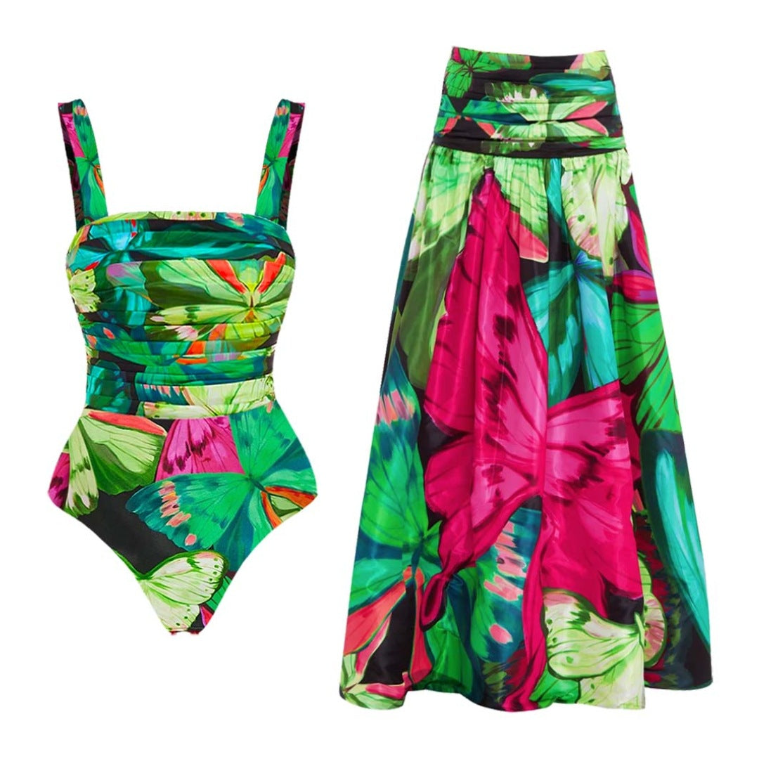 Damen Floral Druck Einteiler-Badeanzug R&B