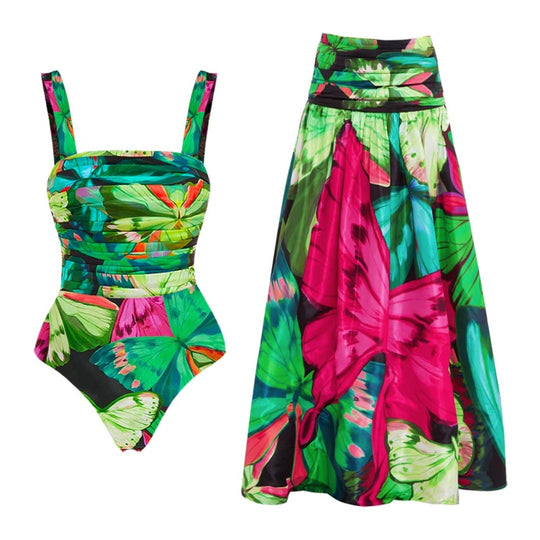 Damen Floral Druck Einteiler-Badeanzug R&B
