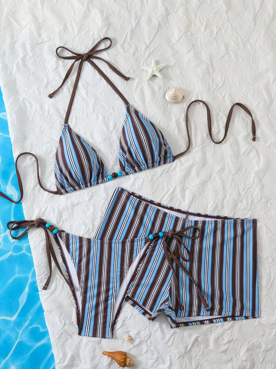 Damen Triangel-Bikini mit modischem Streifenmuster R&B