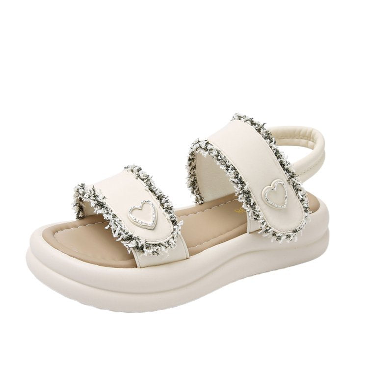 Damen modische Sandalen mit elastischen Riemen und herzförmigen Akzenten R&B