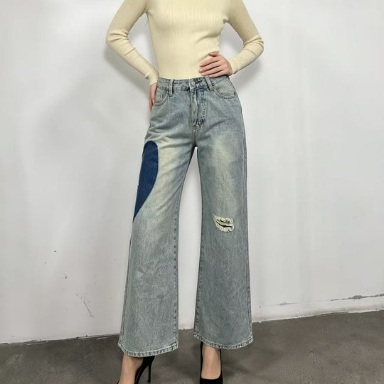 Damen weit geschnittene Denim-Jeans mit einzigartigen Farbakzenten R&B