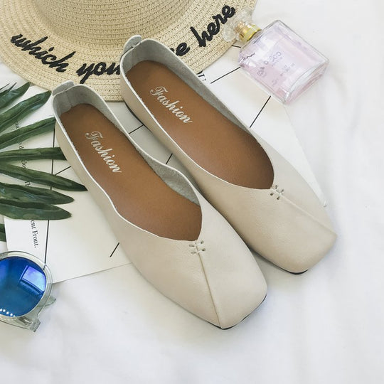 Damen nan quadratische Ballerina-Slipper aus weichem Kunstleder mit gepolstertem Komfortfußbett R&B