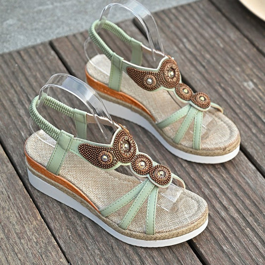 Damen Plateausandalen mit eleganten Perlen-Applikationen R&B