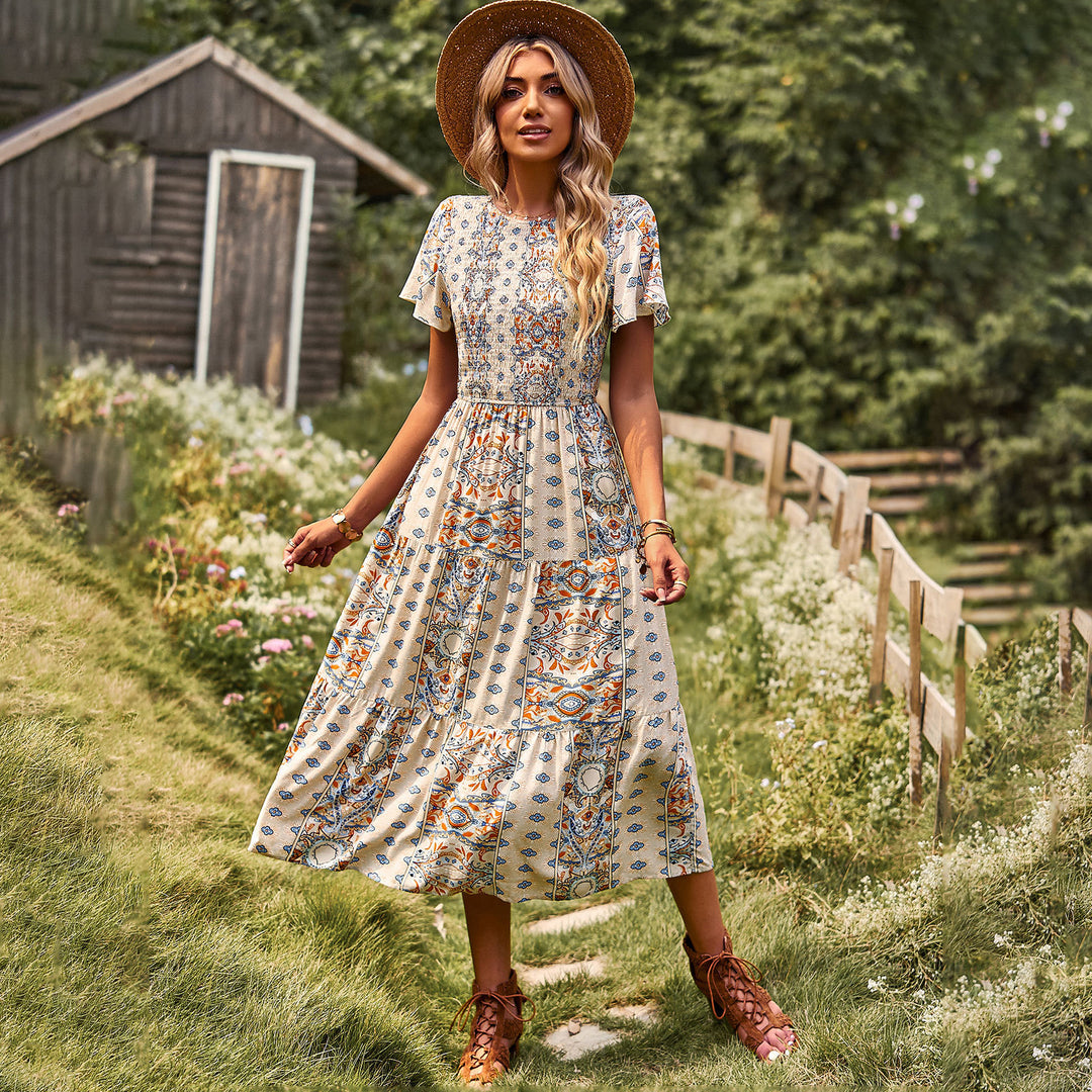 Damen Maxikleid mit floralem Muster und elastischem Tailleneinsatz R&B