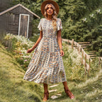 Damen Maxikleid mit floralem Muster und elastischem Tailleneinsatz R&B