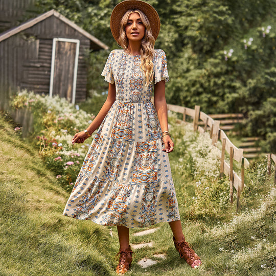 Damen Maxikleid mit floralem Muster und elastischem Tailleneinsatz R&B