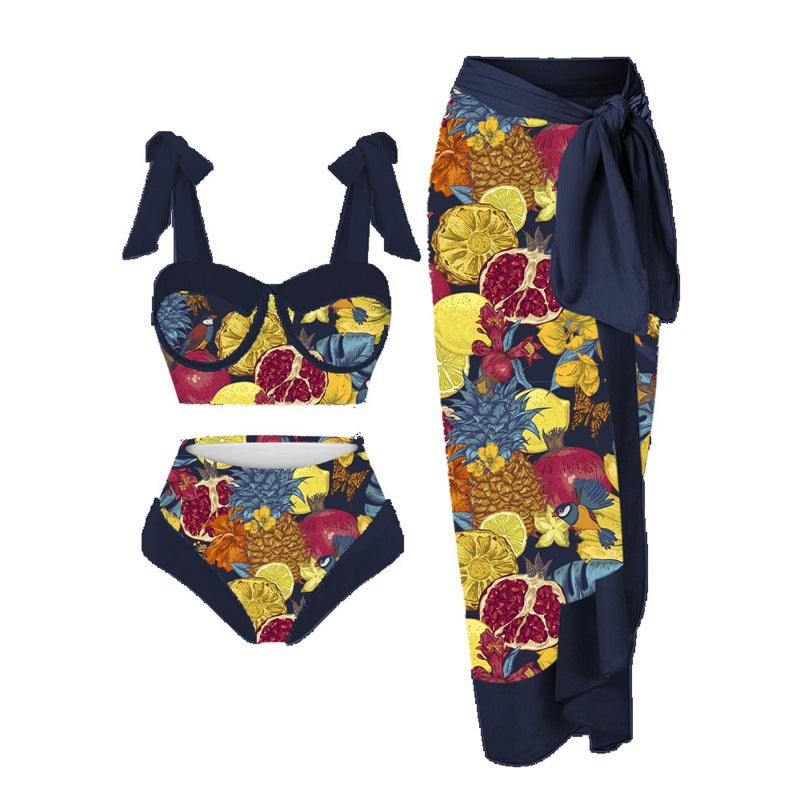 Damen Bikini-Set mit floralem Design und elegantem Überrock R&B