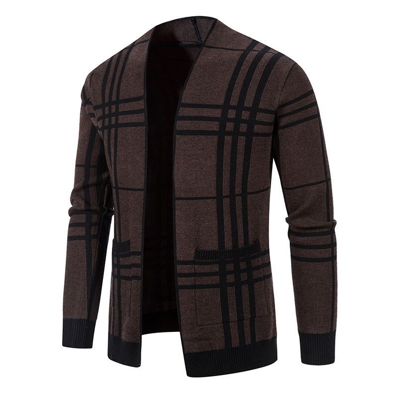 Herren Strickjacke mit modernem Karomuster und praktischem Reißverschluss R&B