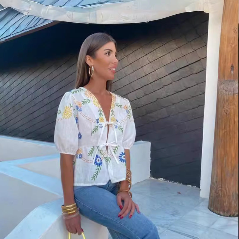 Damen luftige und elegante Bluse mit floralem Muster R&B