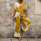 Damen Eleganter Jumpsuit mit floralen Mustern und weitem Bein R&B
