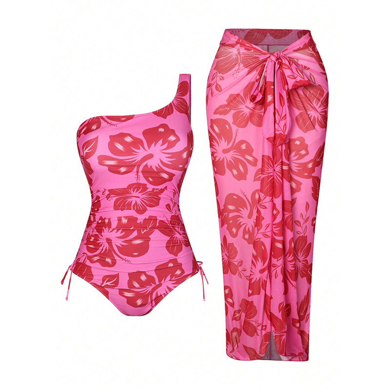 Damen Einteiliger Badeanzug mit floralem Design und passendem Überrock R&B