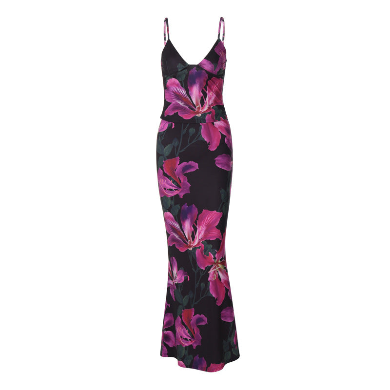 Damen Elegantes Maxikleid mit floralem Muster und Spaghetti-Trägern R&B