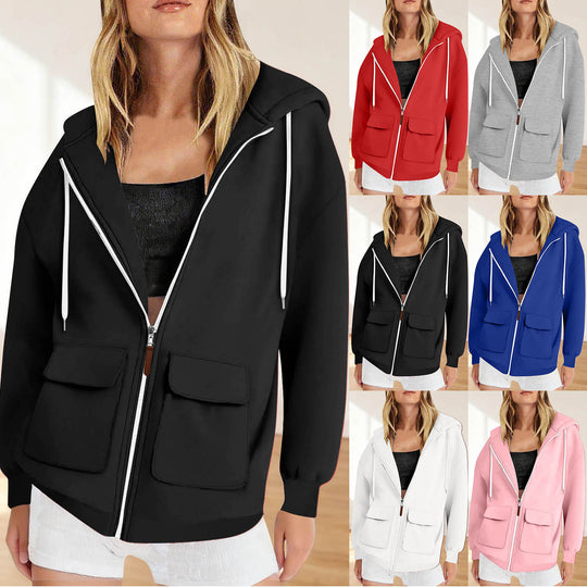 Damen lässige Kapuzenjacke mit großen Taschen R&B