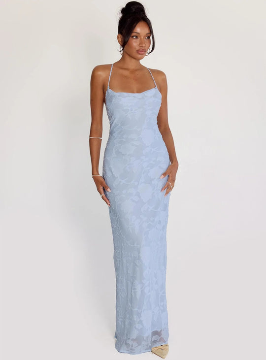 Damen Elegantes Abendkleid mit floralem Spitzenmuster und Spaghettiträgern R&B