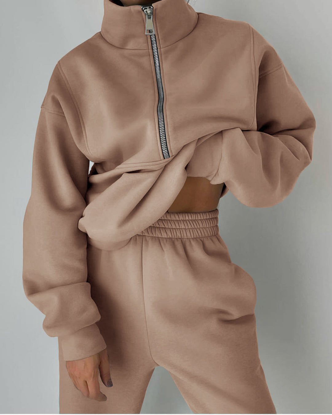 Damen Lässiger Oversized-Hoodie und Jogginghose Set mit Praktischem Reißverschluss R&B