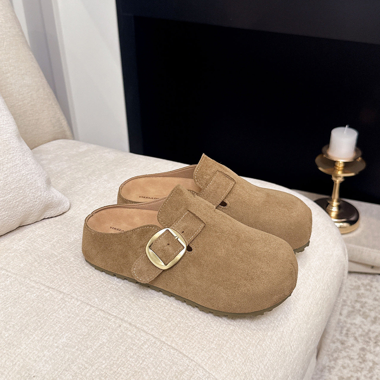 Damen Clogs aus hochwertigem Wildleder mit eleganter Schnalle R&B