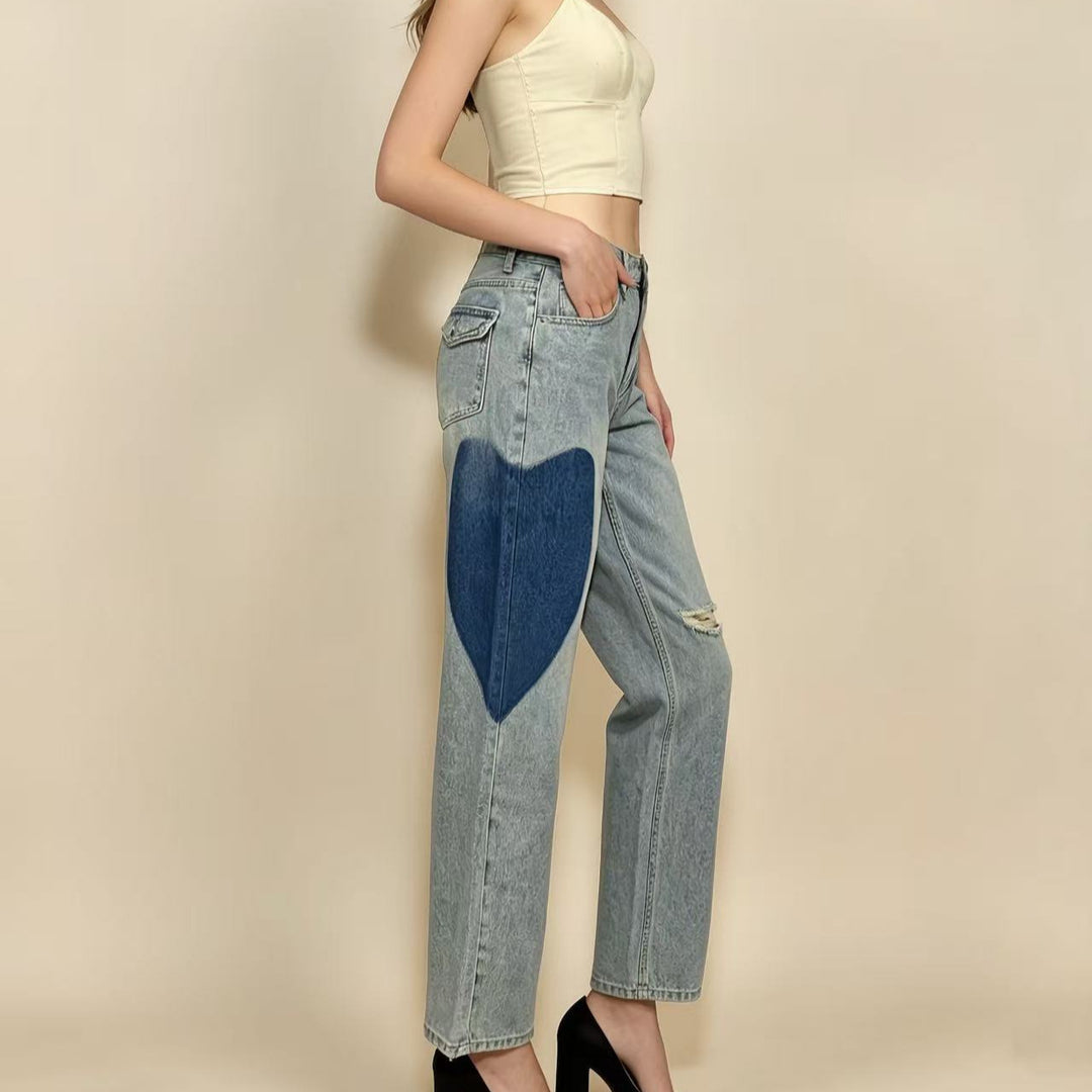 Damen weit geschnittene Denim-Jeans mit einzigartigen Farbakzenten R&B