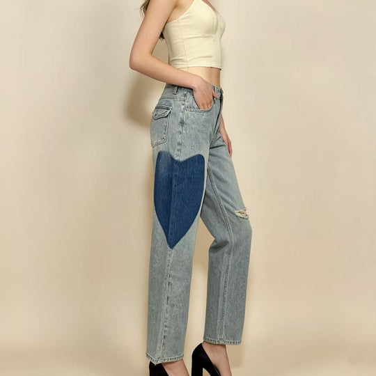 Damen weit geschnittene Denim-Jeans mit einzigartigen Farbakzenten R&B