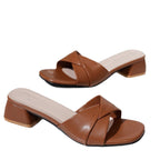 Damen Mules mit elegantem überkreuztem Riemen und komfortablem Blockabsatz R&B