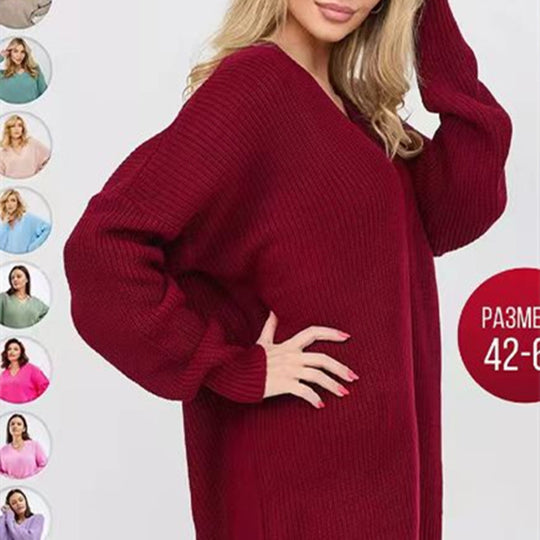 Damen Pullover mit V-Ausschnitt und lockerer Passform R&B
