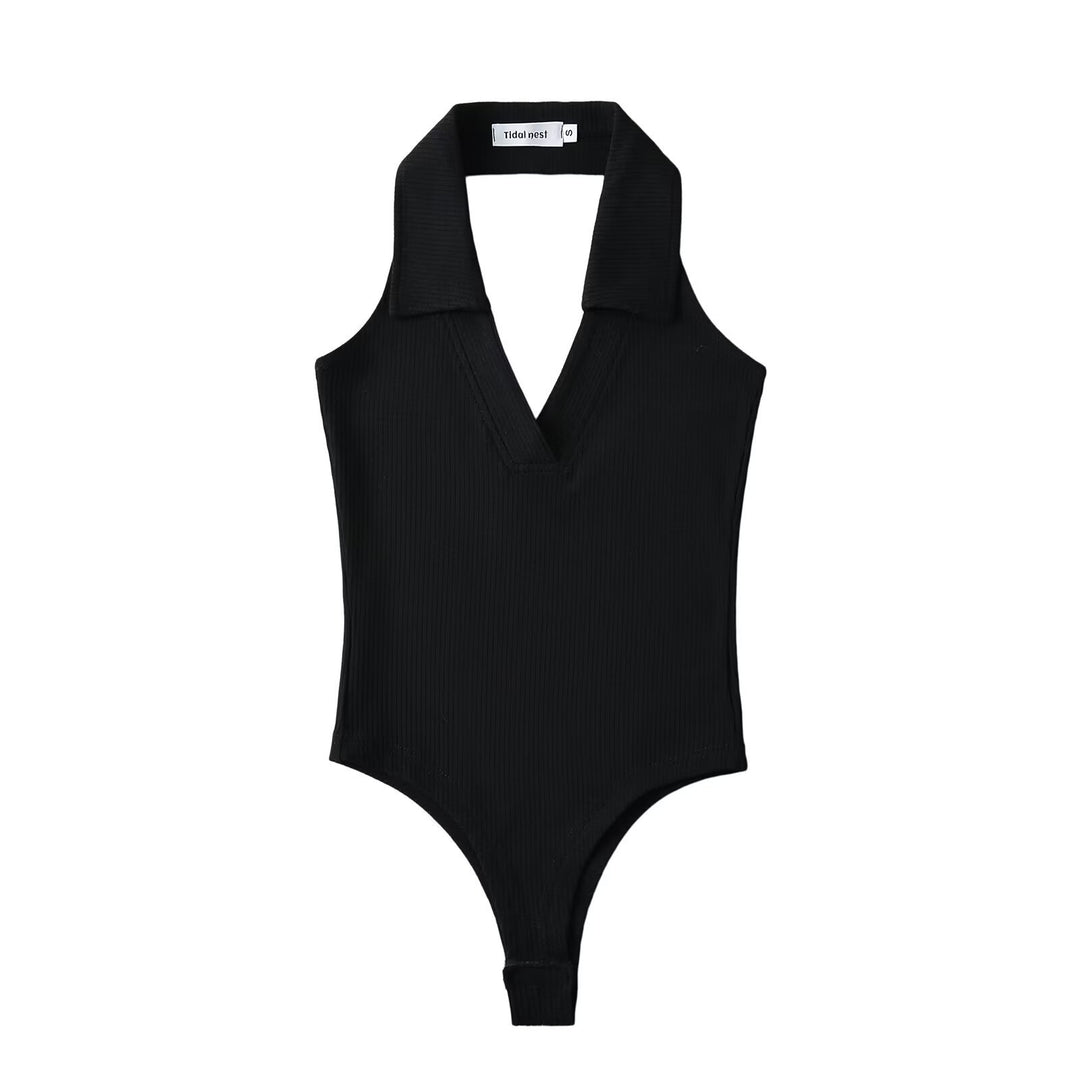 Damen figurbetontes Bodysuit mit modischem Kragen R&B