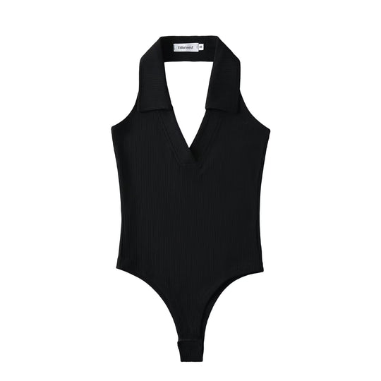 Damen figurbetontes Bodysuit mit modischem Kragen R&B