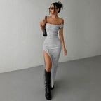 Damen Figurbetontes Kleid mit Off-Shoulder-Ausschnitt und Schlitz