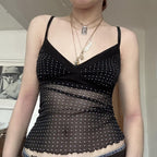 Damen Verspieltes Spaghetti-Trägertop mit transparenten Akzenten und Punkten R&B