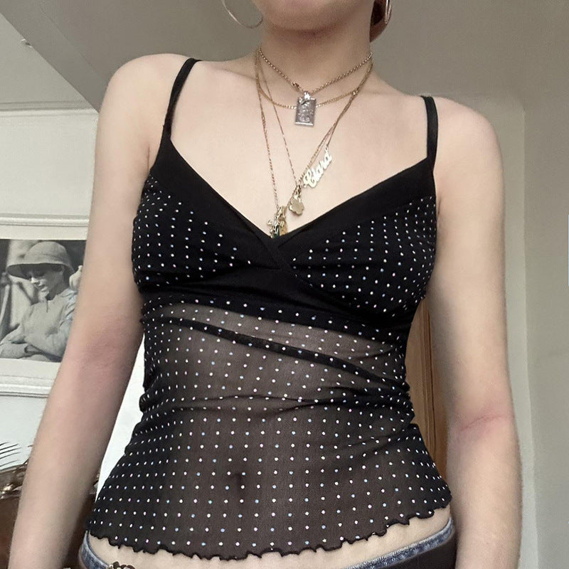 Damen Verspieltes Spaghetti-Trägertop mit transparenten Akzenten und Punkten R&B