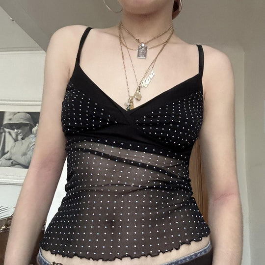 Damen Verspieltes Spaghetti-Trägertop mit transparenten Akzenten und Punkten R&B