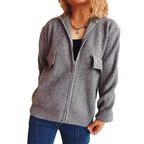 Damen lässige Strickjacke mit praktischen Taschen und hohem Kragen R&B