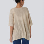 Damen lässiges Oversized T-Shirt mit seitlichen Schlitzen und umgeschlagenen Ärmeln R&B