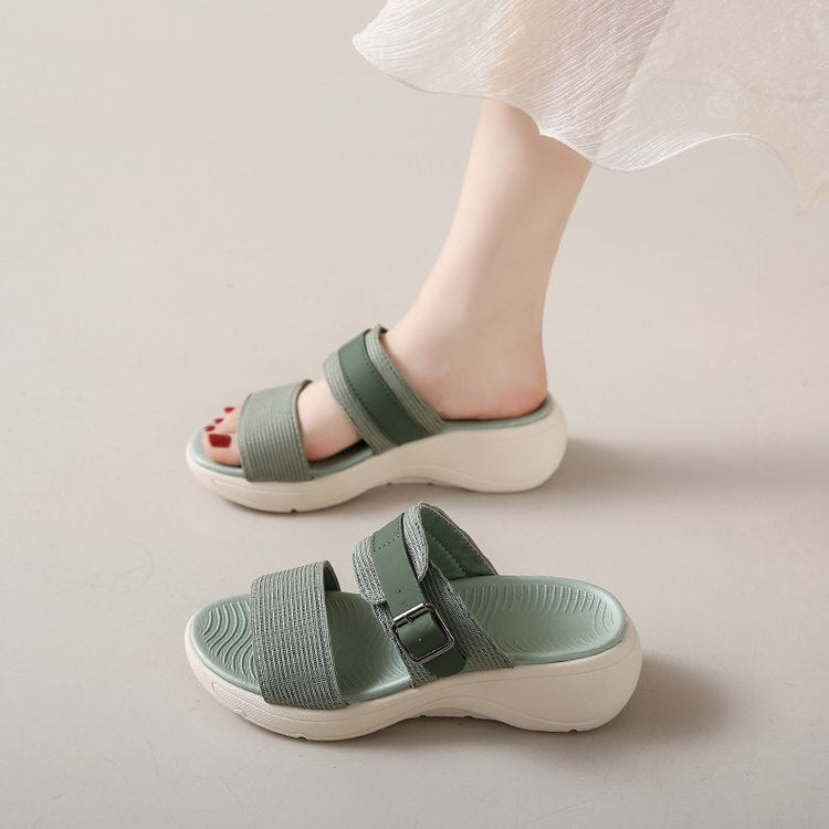 Damen bequeme Sandalen mit breitem Riemen und ergonomischer Sohle R&B