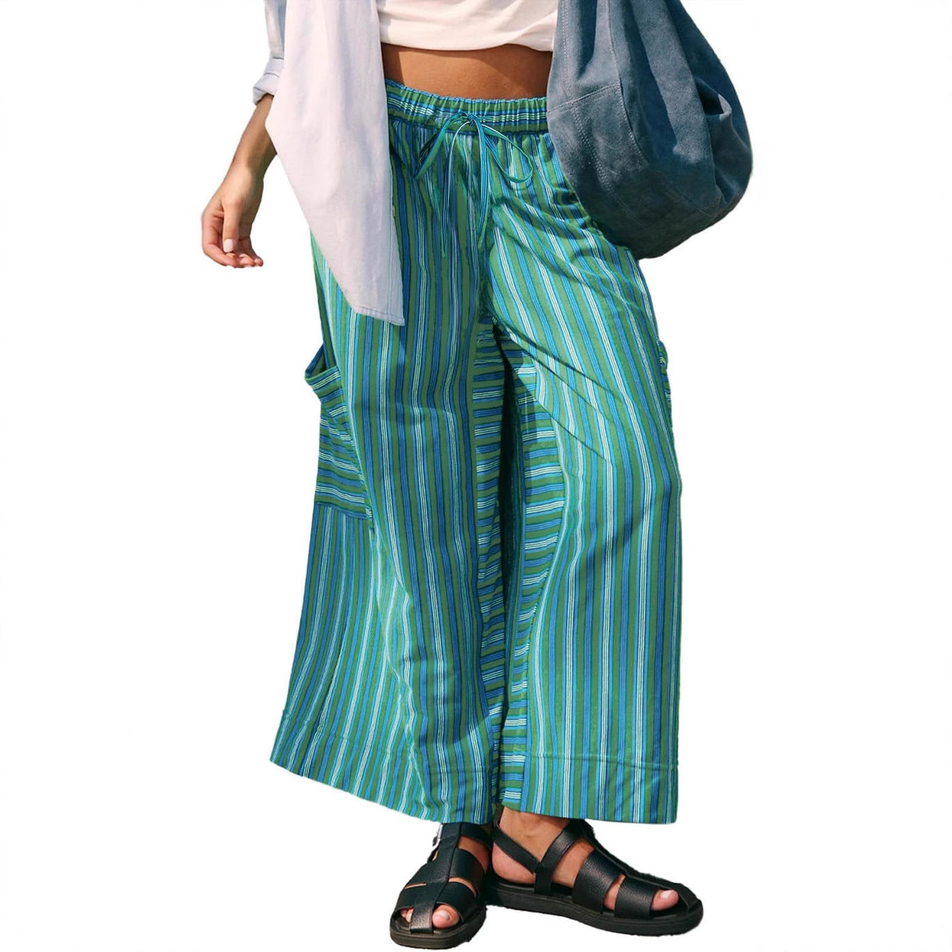 Damen gestreifte Weitbein-Hosen R&B