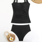 Damen Raffung Badeanzug mit elegantem Ausschnitt R&B