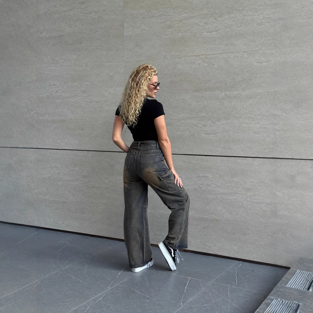 Damen modische Cargo-Jeans mit praktischen Seitentaschen und lässigem Schnitt R&B