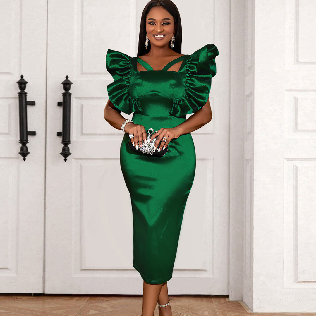 Damen Elegantes Maxikleid mit voluminösen Rüschenärmeln R&B