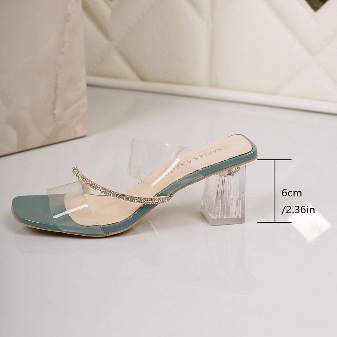 Damen Elegante Sandaletten mit transparentem Riemchen und glitzerndem Blockabsatz R&B
